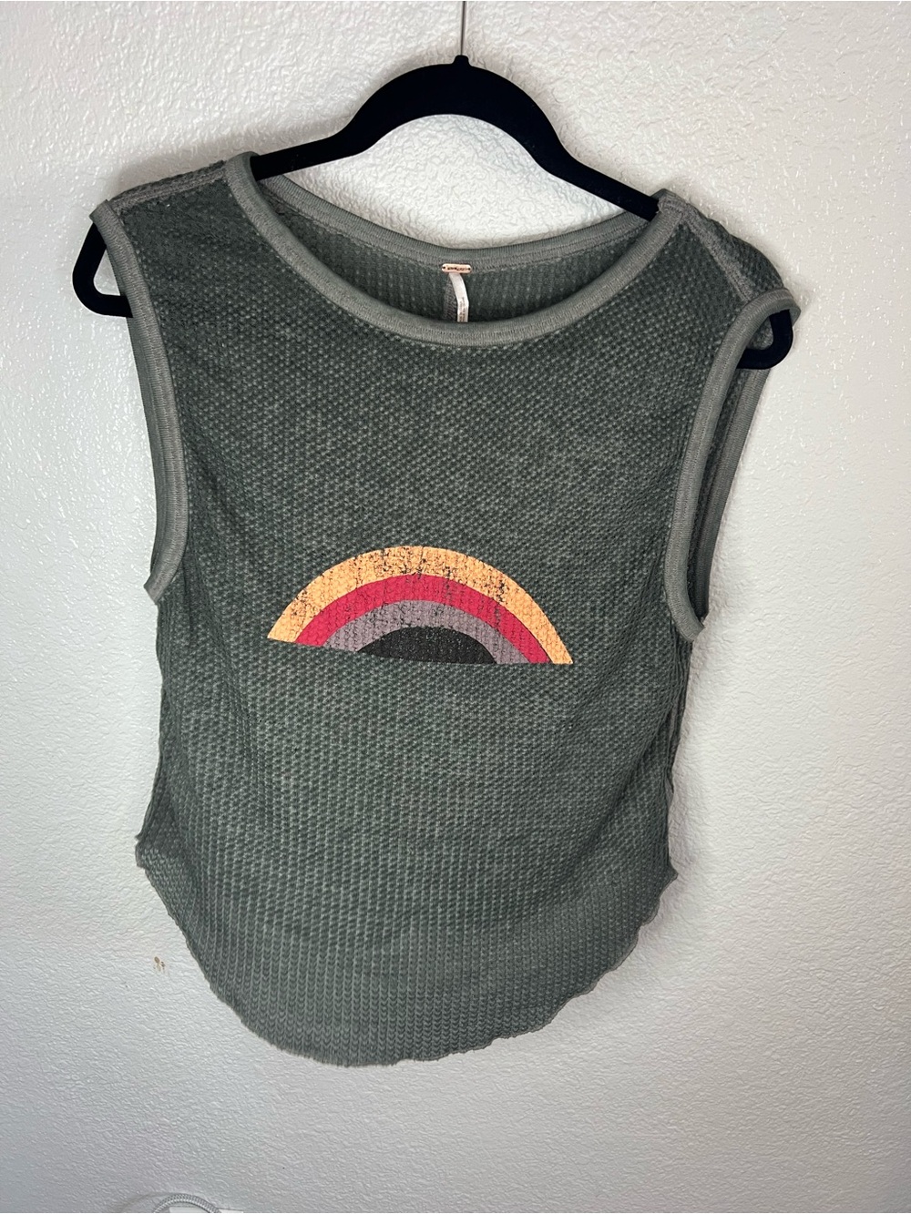 Free People Sage Green Waffle Knit Sleeveless Tank